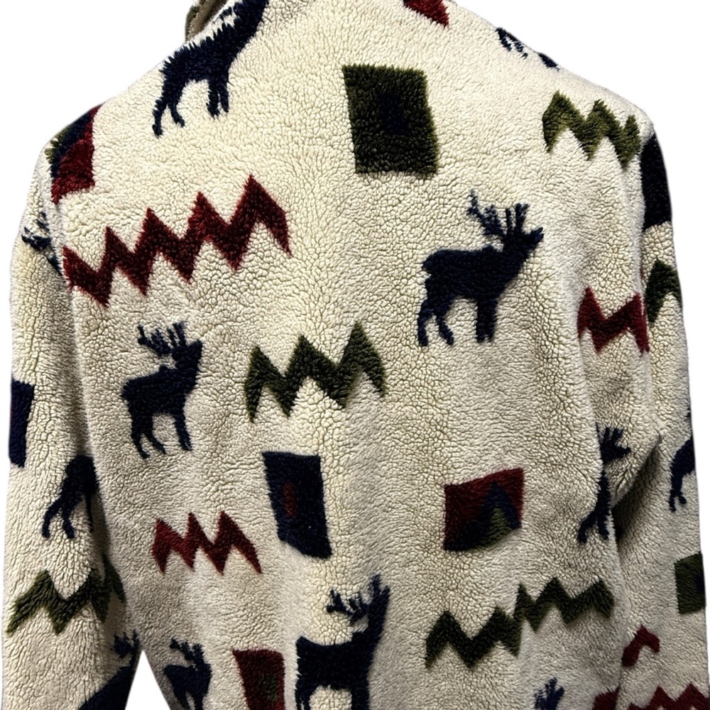 Woolrich VTG Fleece Zip-Up Jacket Moose Size M Outdoor Camp Sherpa Wildlife - Picture 5 of 13